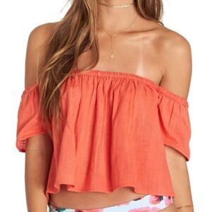 Billabong Orange Off Shoulder Top Blouse Shirt Tangerine Orange Size Medium